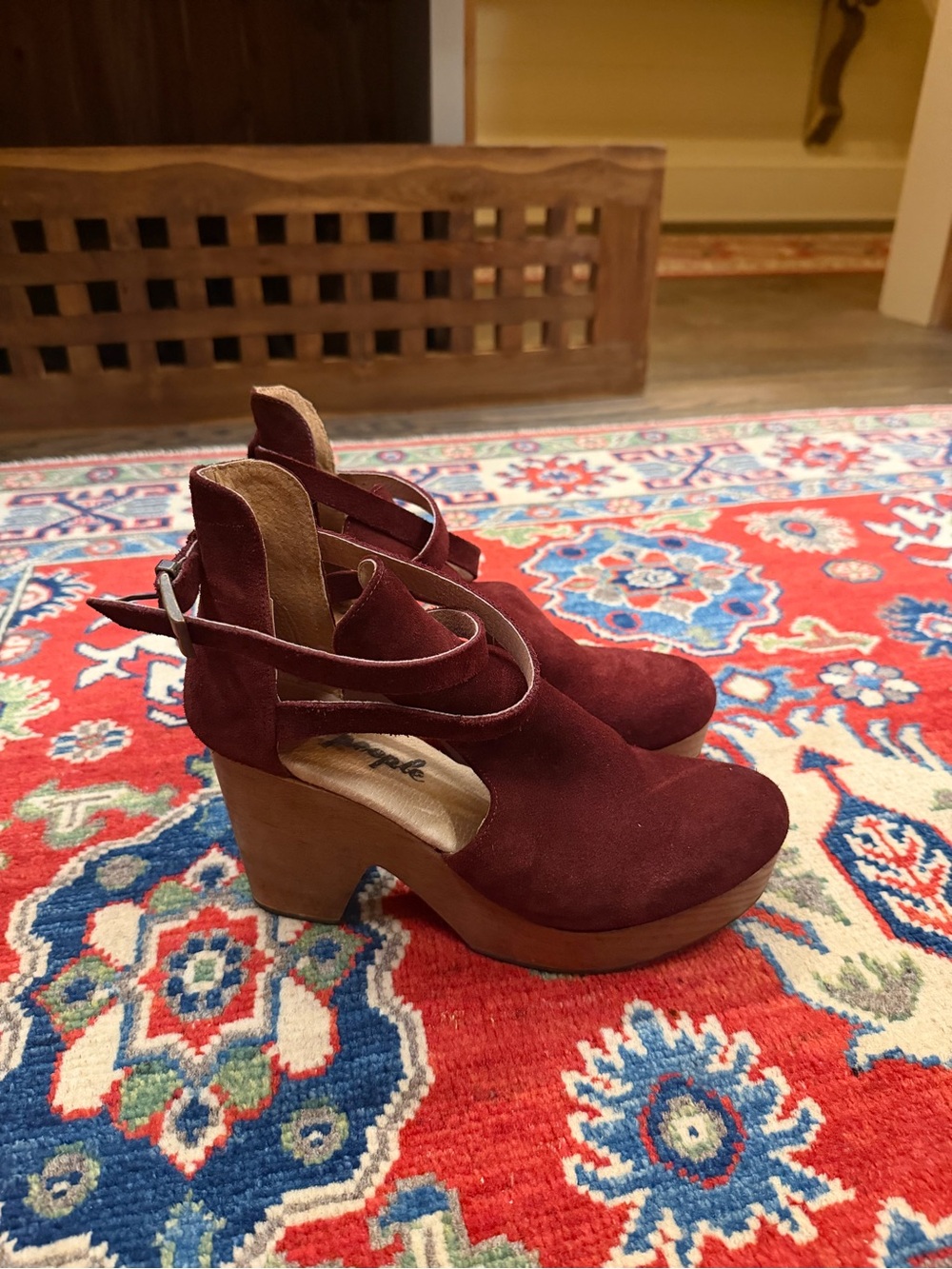 Free People Suede Cedar Clogs Size 39 Wine Colored